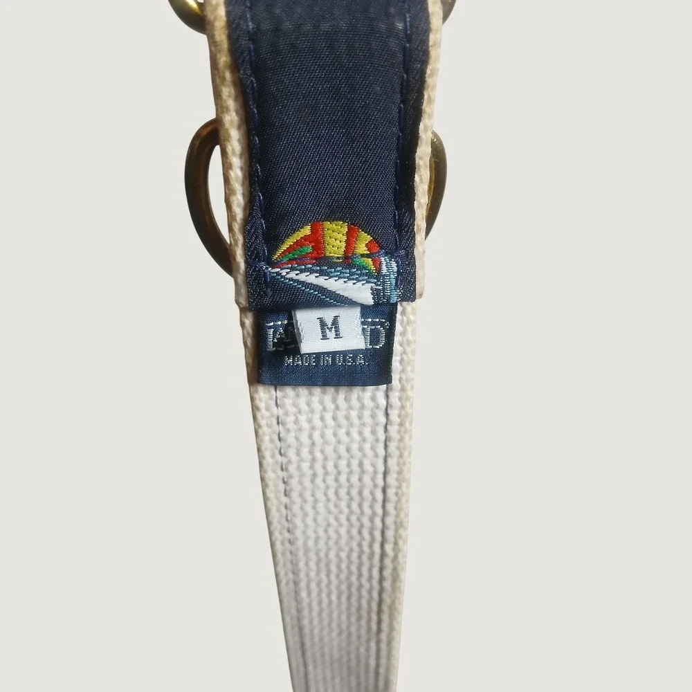 Lands' End D-Ring Belt Mens‎ M Navy Blue Sailboat Embroidered Canvas Webbing USA